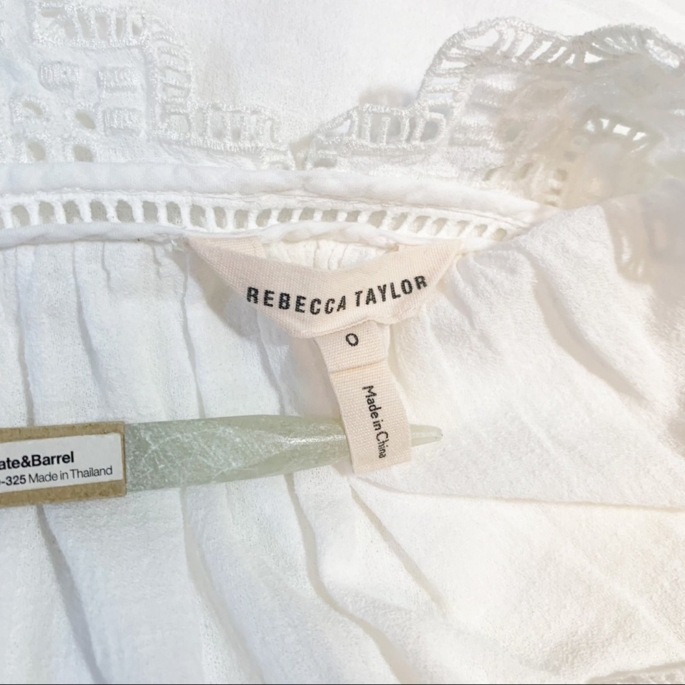 Rebecca Taylor White Embroidered Lace Ruffle 100% Cotton Romantic White Top - Picture 7 of 10